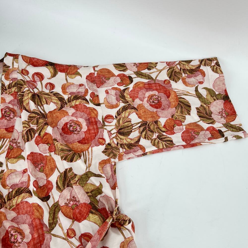 Garnet Hill Floral Satin Robe in Coral, Olive & Cream - Picture 6 of 11